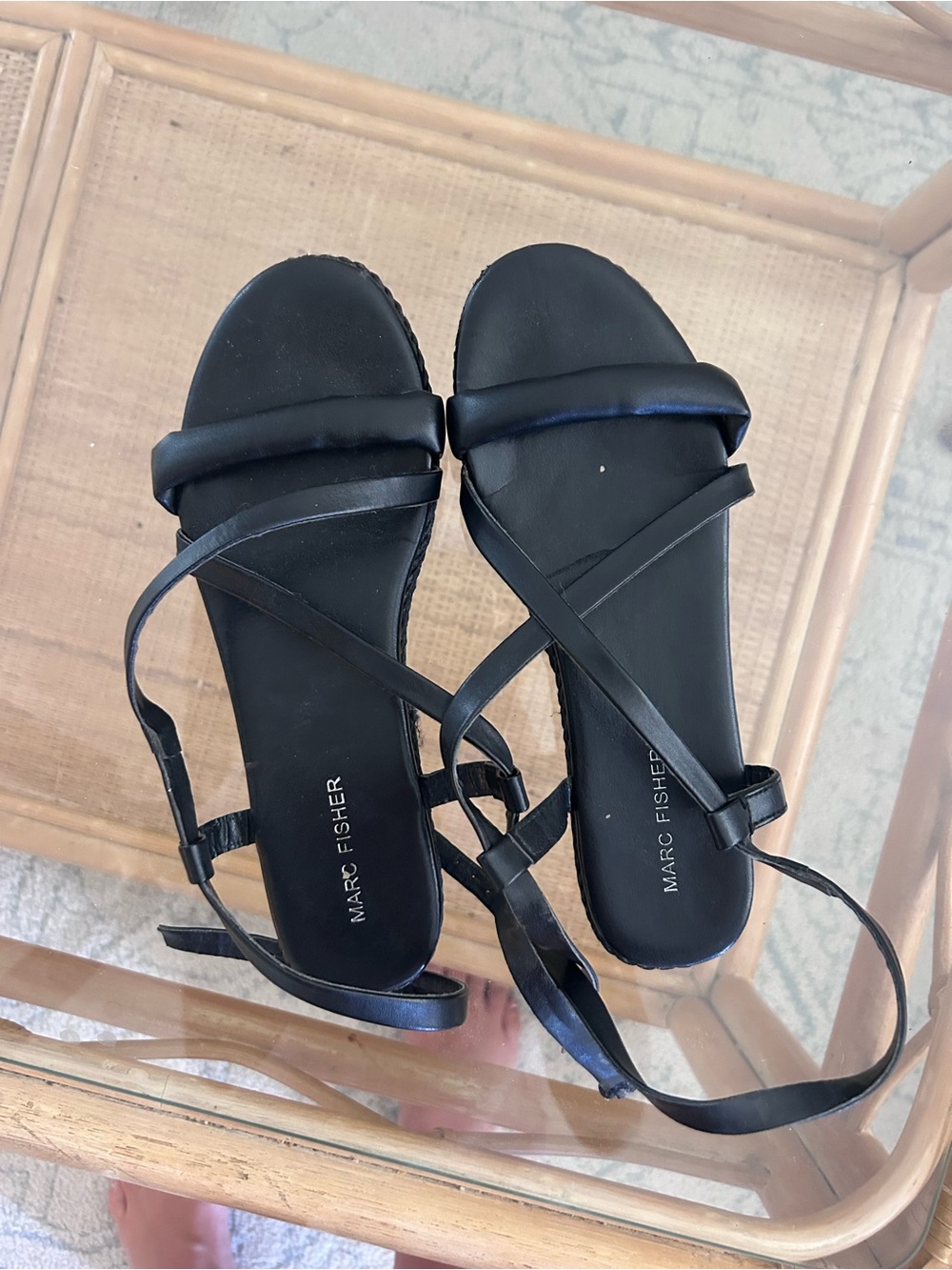 Marc Fisher Black Leather Wrap-Strap Sandals